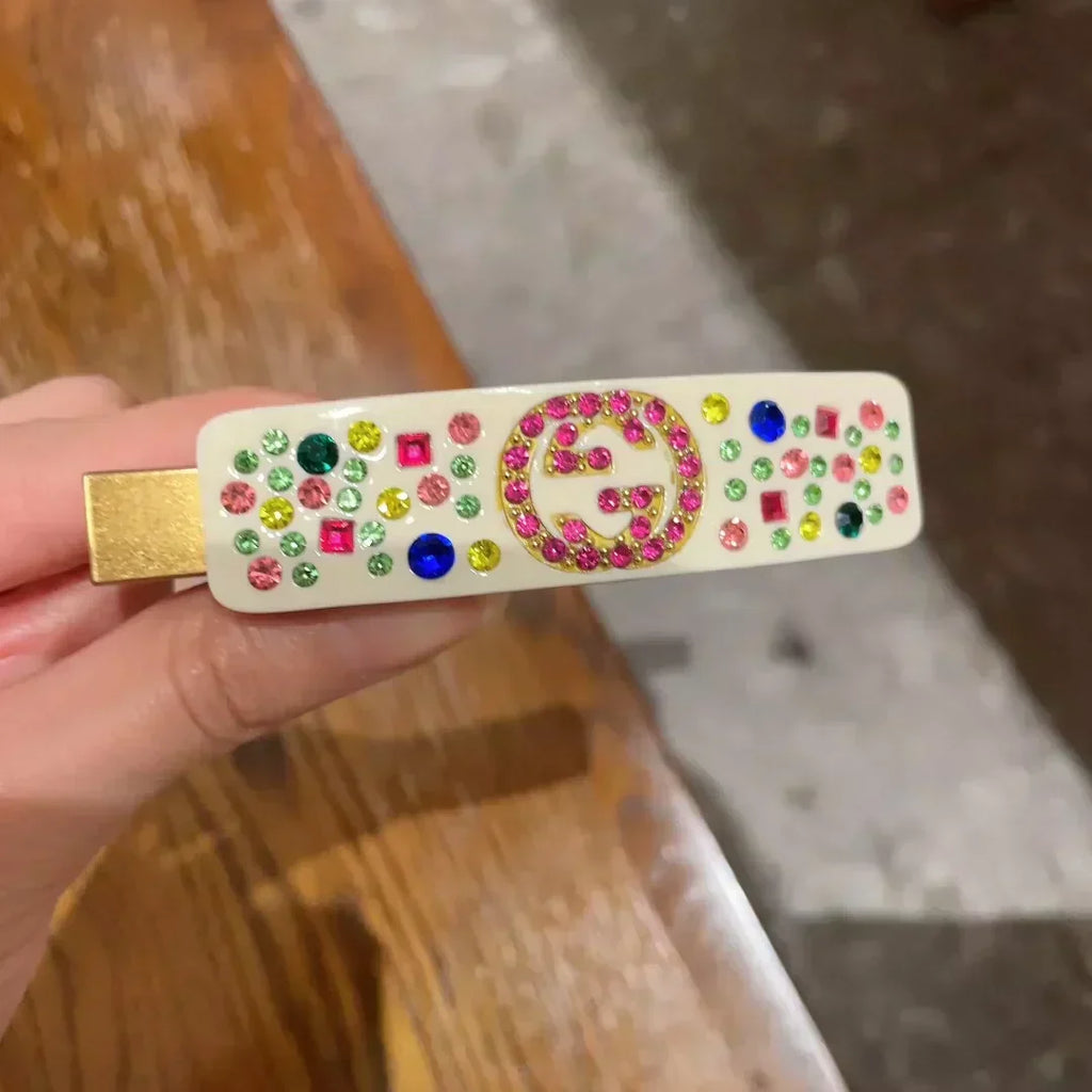 25 new Acetate duckbill clip with colored diamonds and rhinestone letters