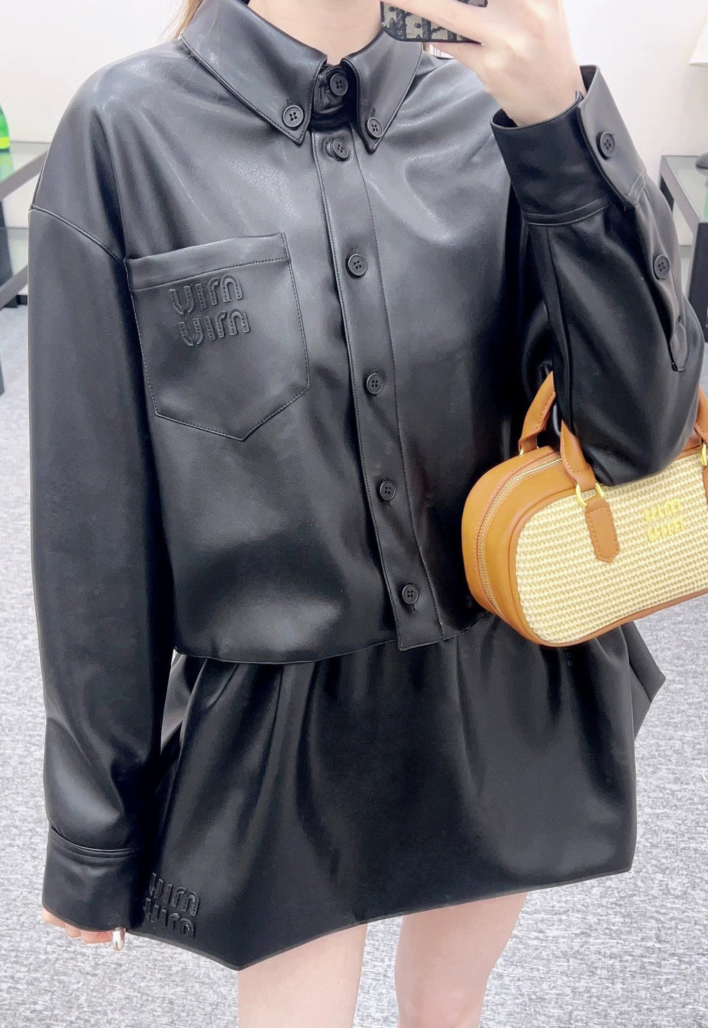 25fw Sheepskin shirt half skirt set