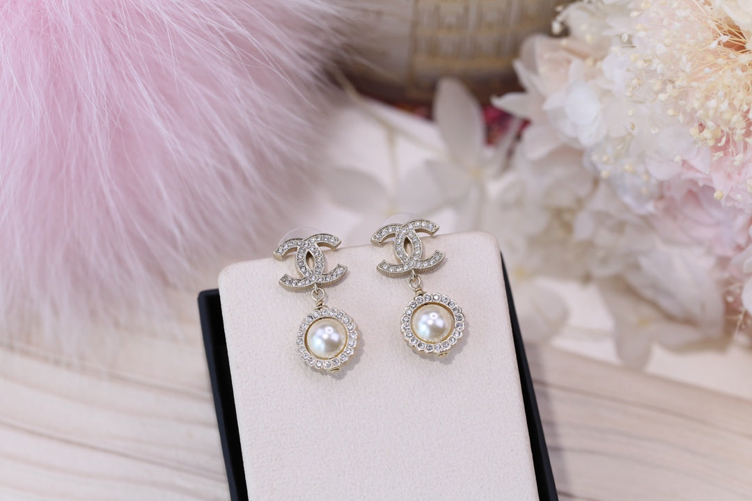 C PEARL SILVER DIAMOND EARRINGS