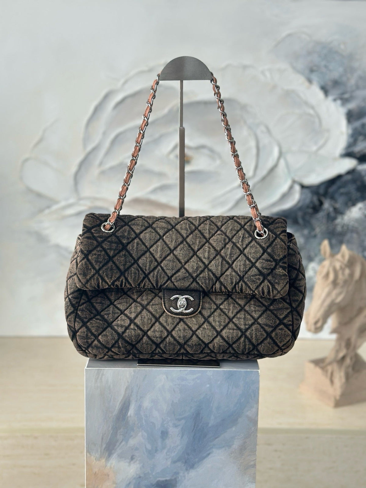2026 Quilted Denimpressions Flap Bag Denim Leather