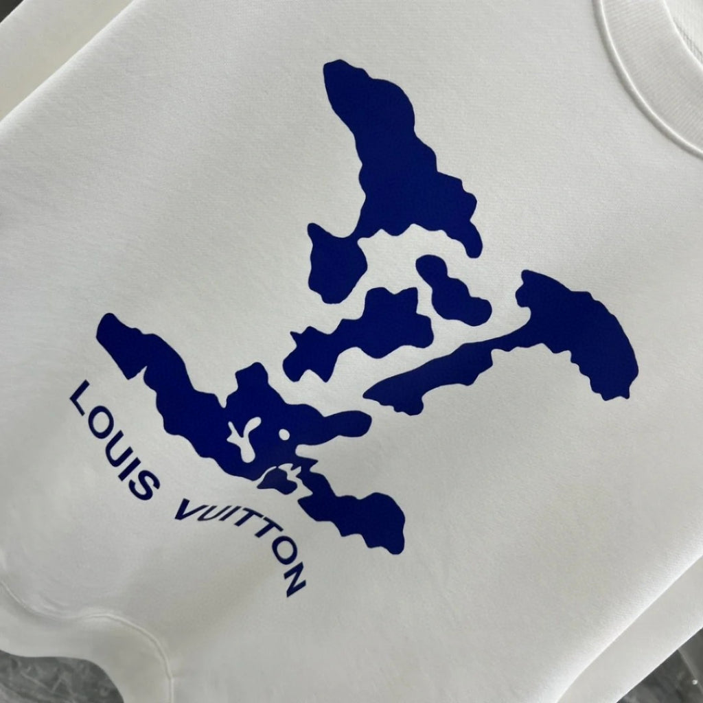Spring and Autumn New Collection Chest Large Logo Blue Letter Printed Round Neck Hoodie