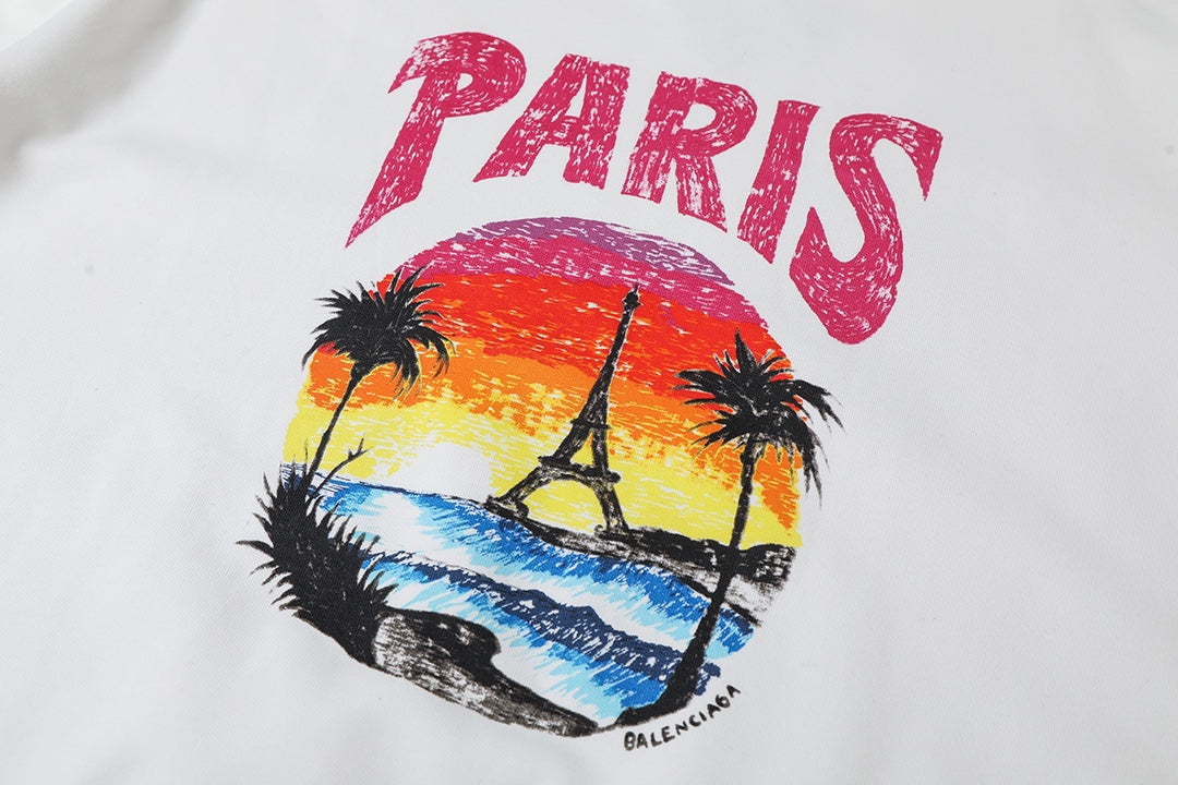 Beach painting night view round neck hoodie