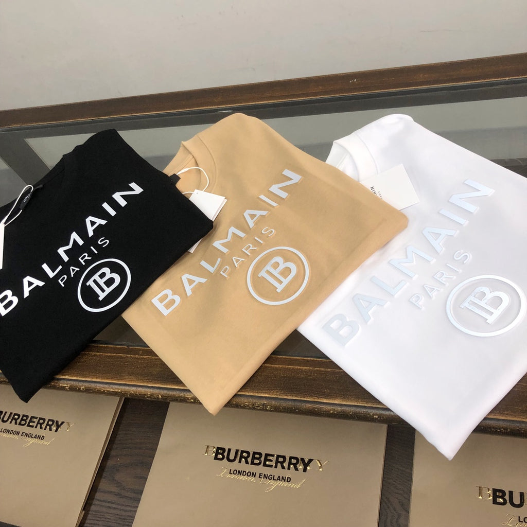 Adhesive printed letter round neck short sleeved T-shirt