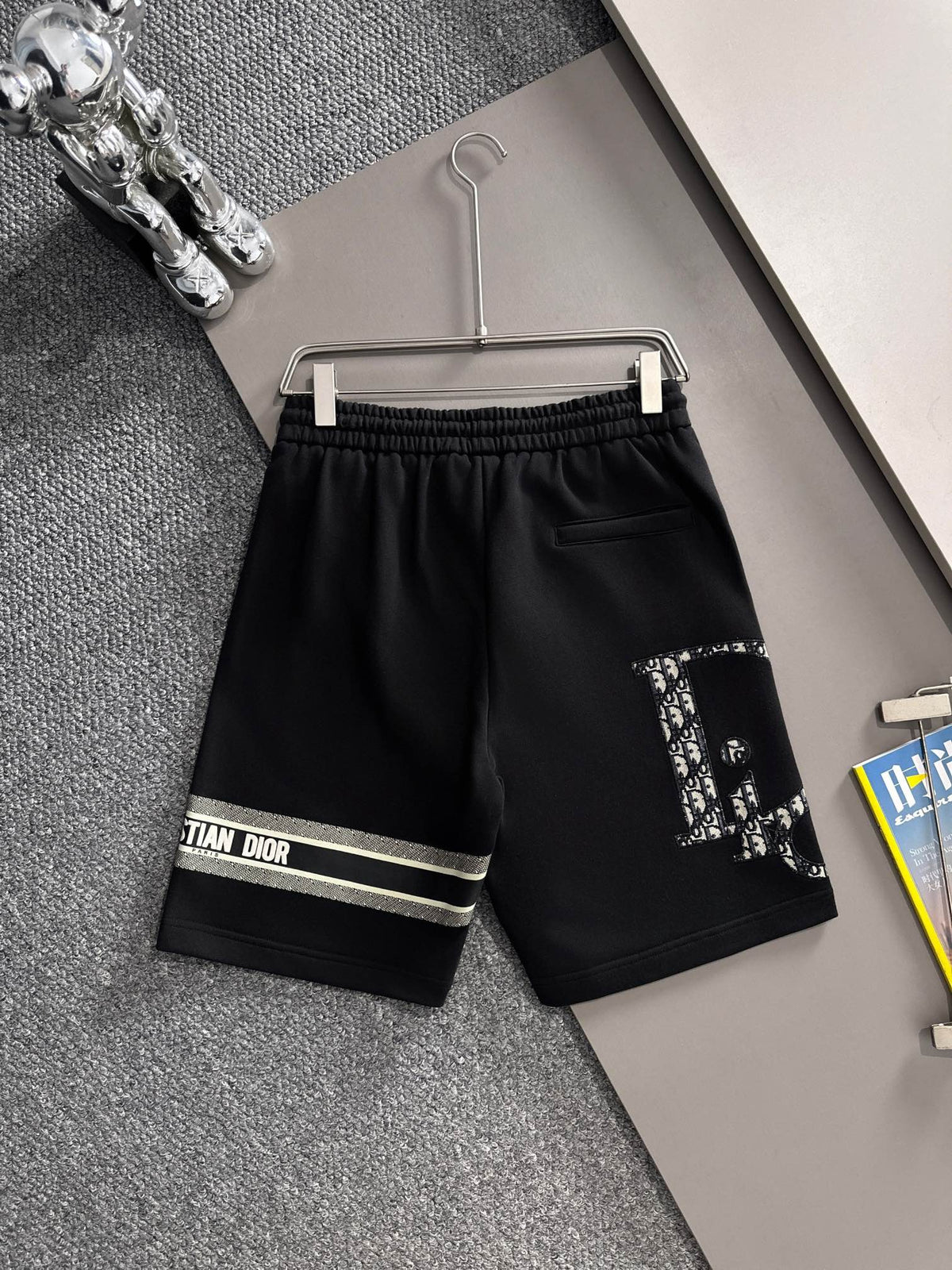 Plush striped letter casual shorts