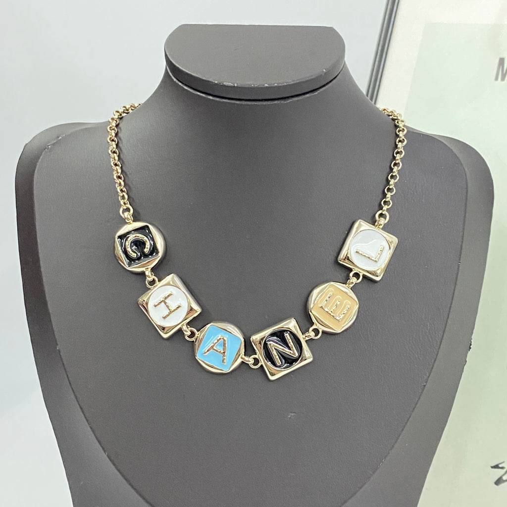 Multi colored enamel square necklace