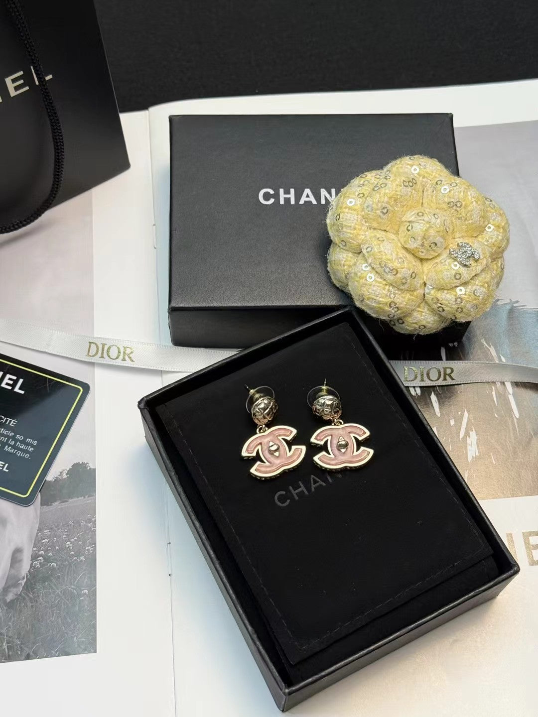 Pink enamel earrings