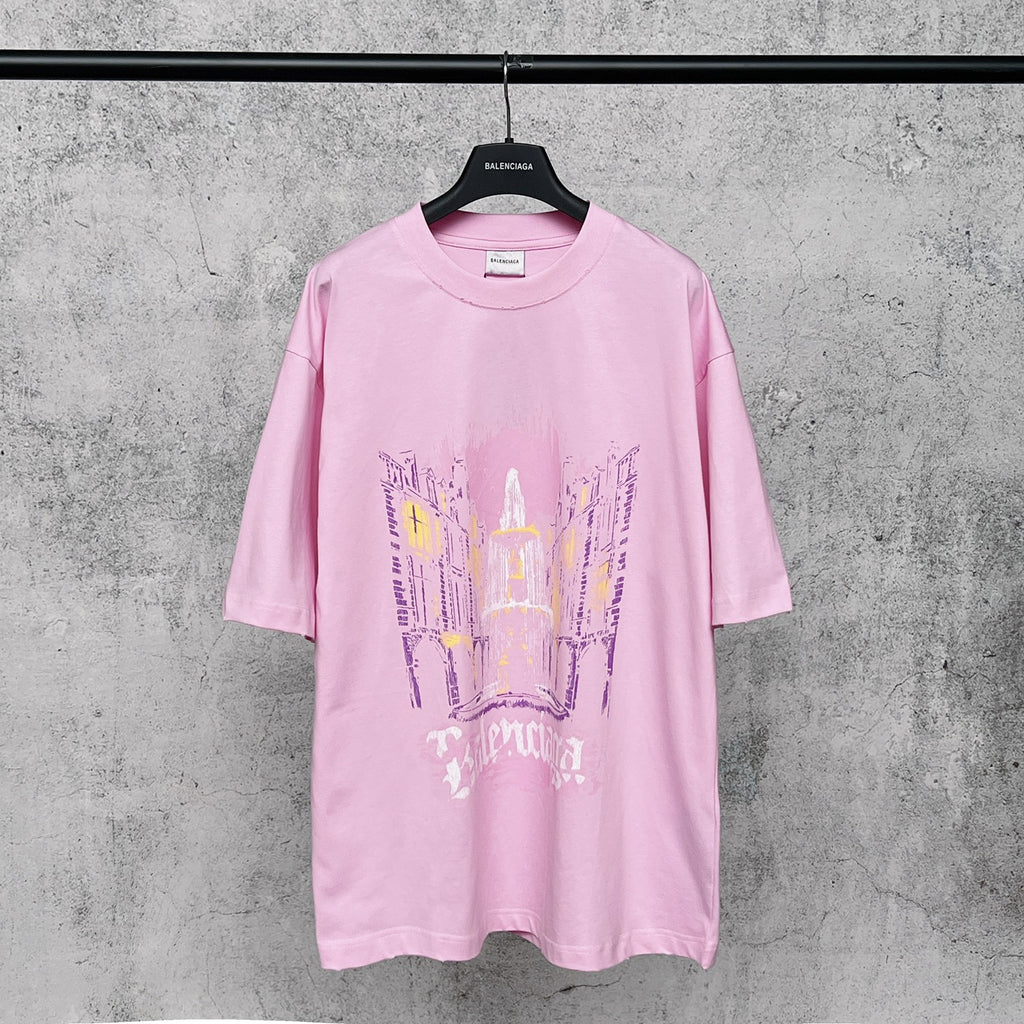 Imported direct spray printed short sleeved T-shirt