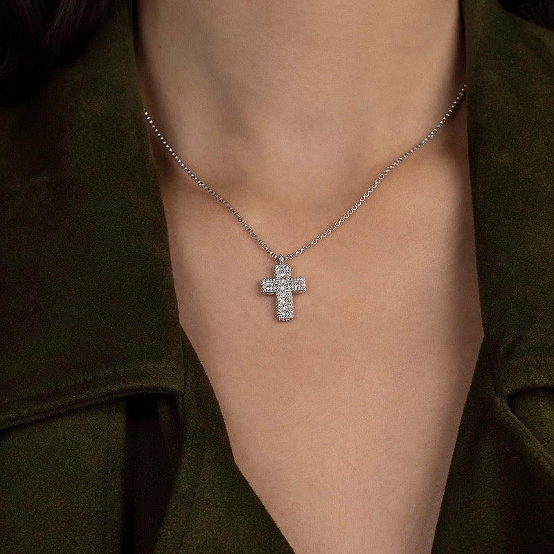 Square Diamond Cross Full Diamond Necklace