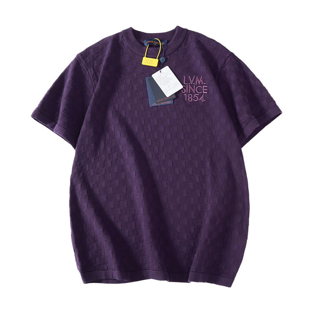 Letter Embroidered Check Jacquard T-Shirt