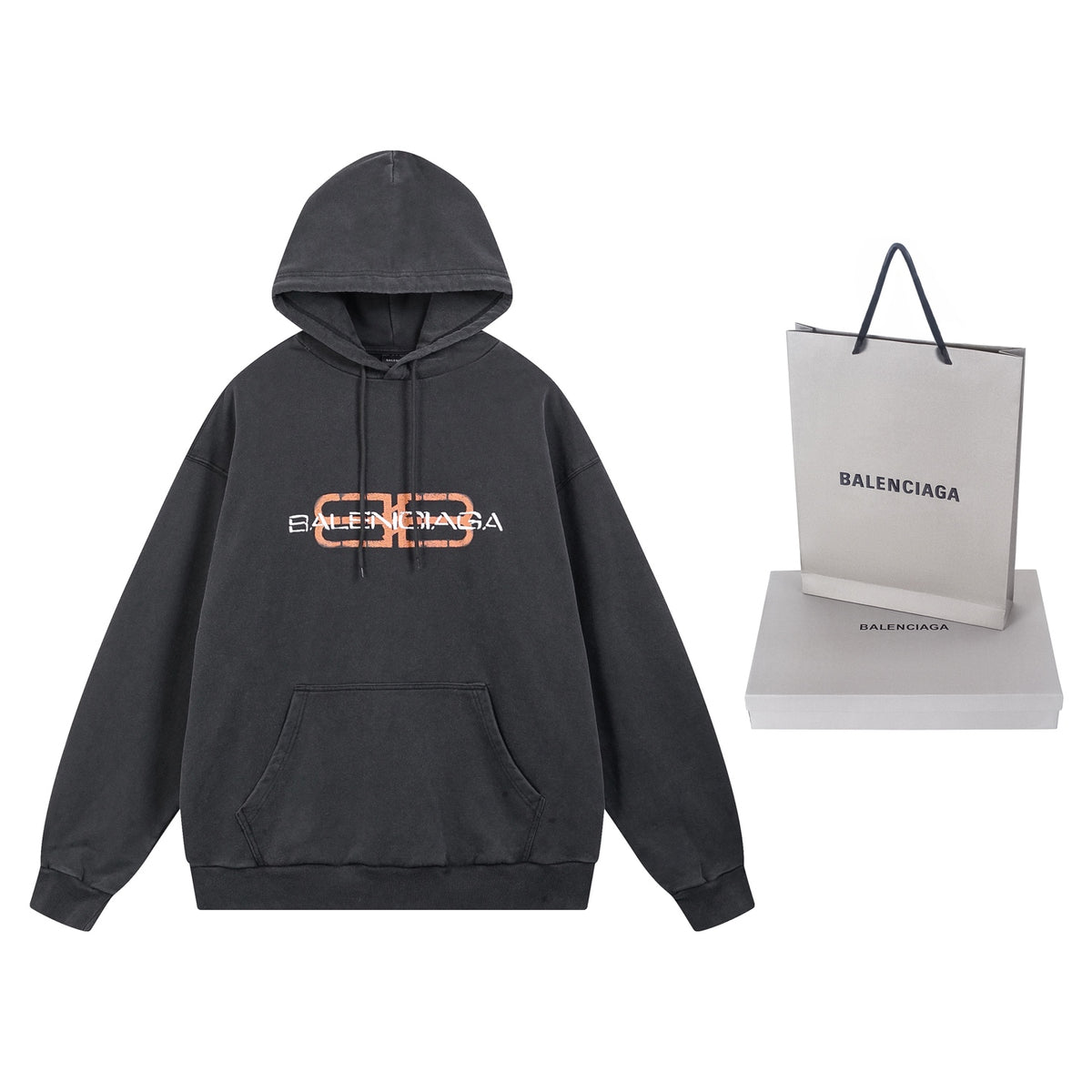 Two tone fuzzy printed washed water used hooded sweatshirt