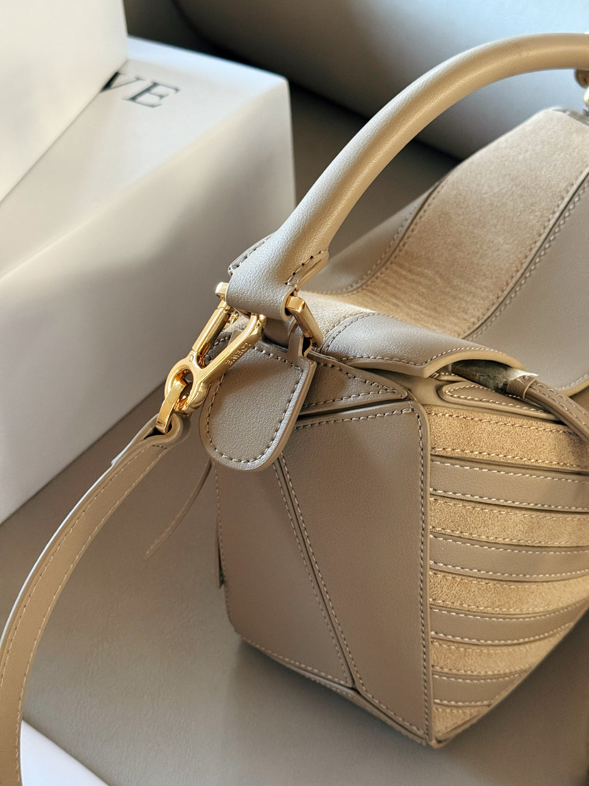 Matte leather patchwork color geometric bag cowhide