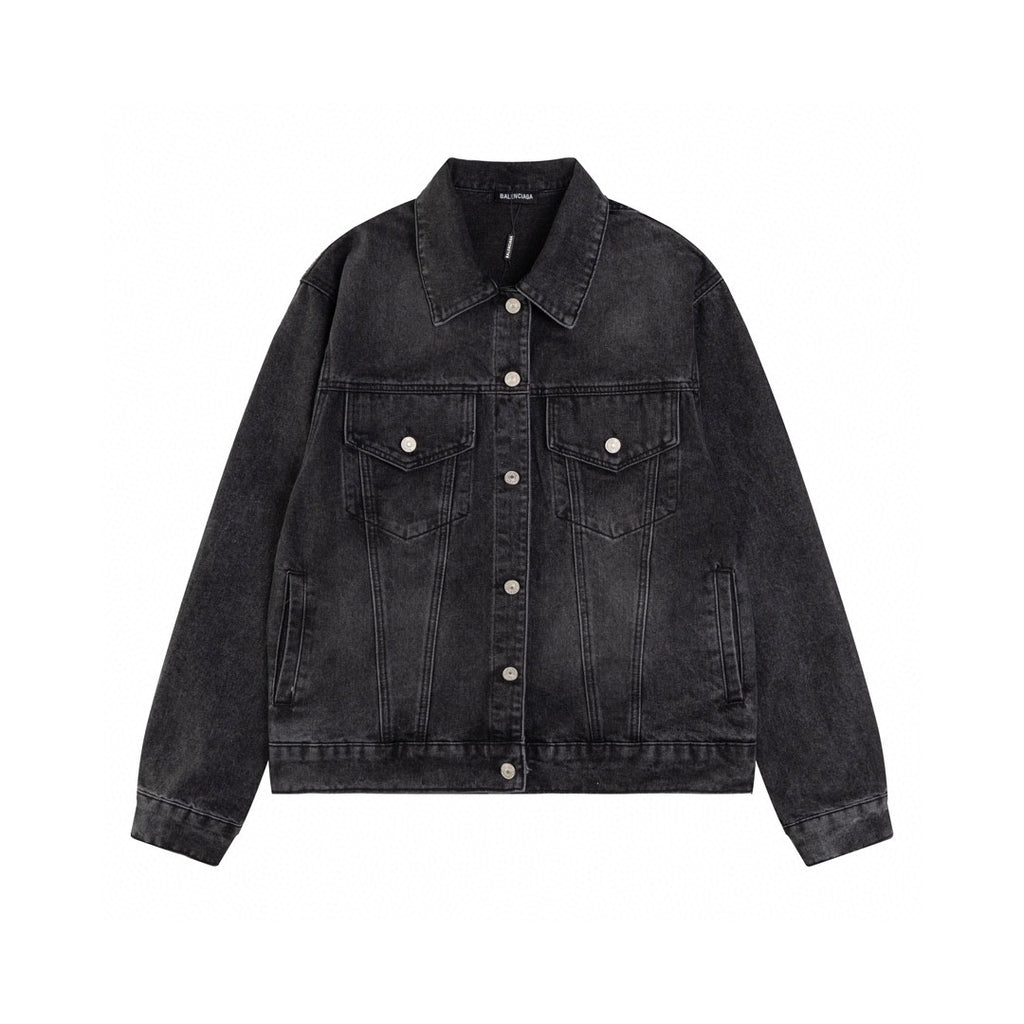 Classic back crown rhinestone vintage denim jacket
