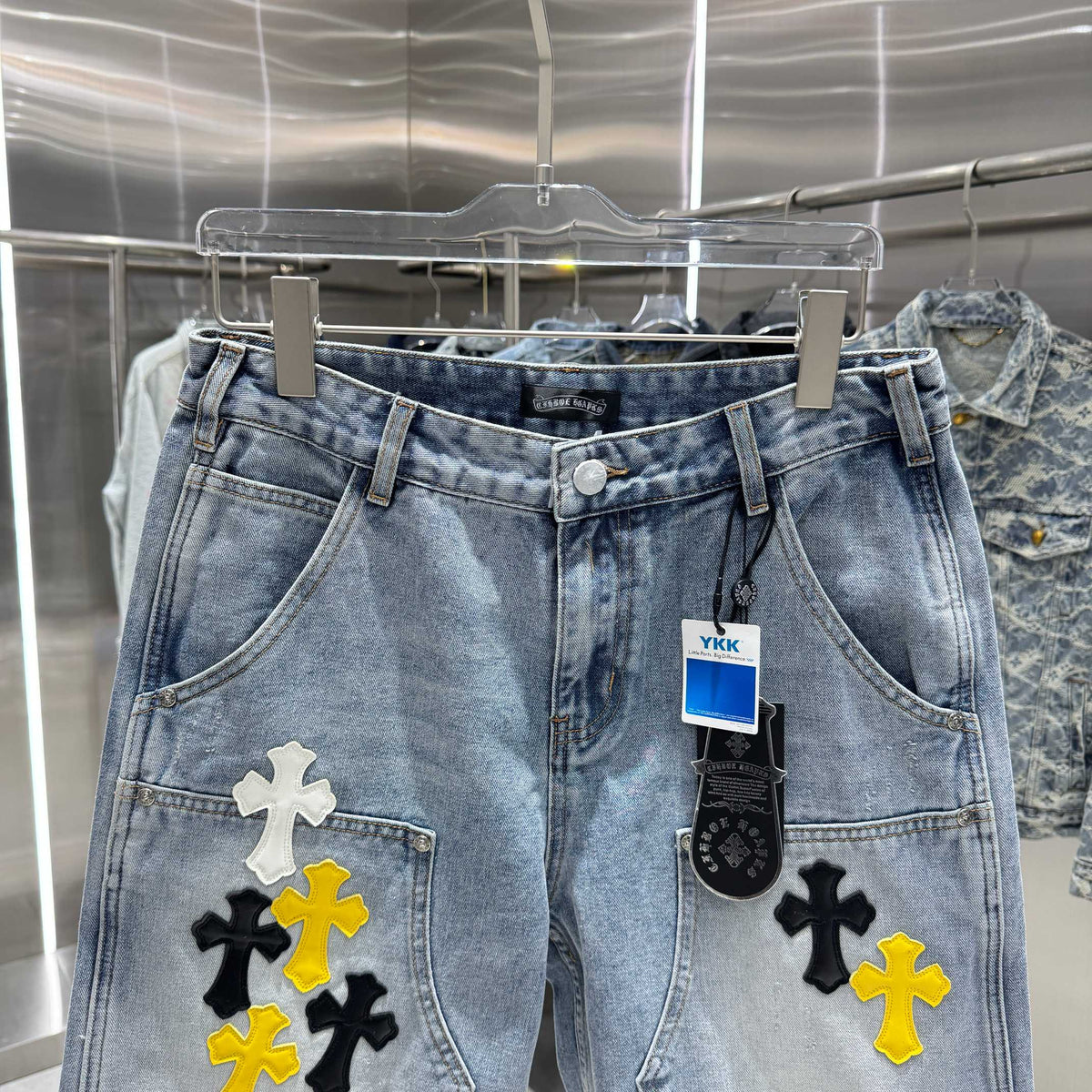 Spring and summer new cross denim shorts made of split leather