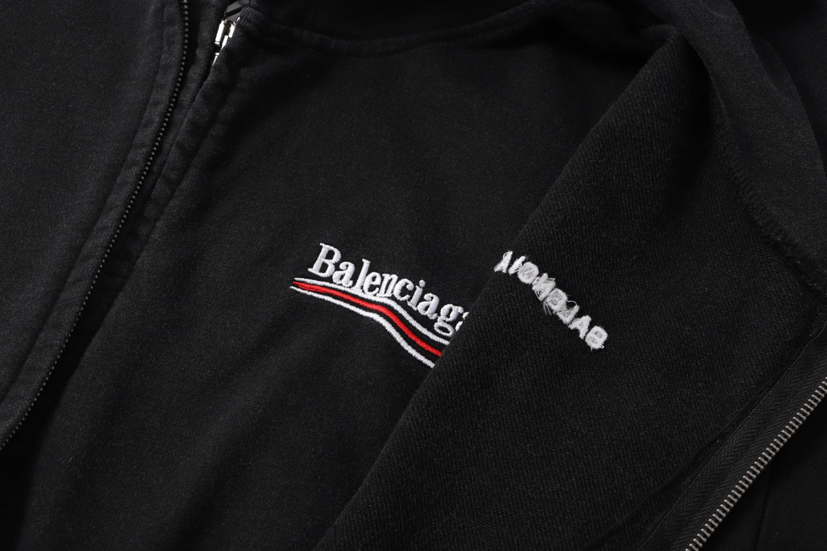 Embroidered letters, fake two pieces, used hoodie, zipper jacket
