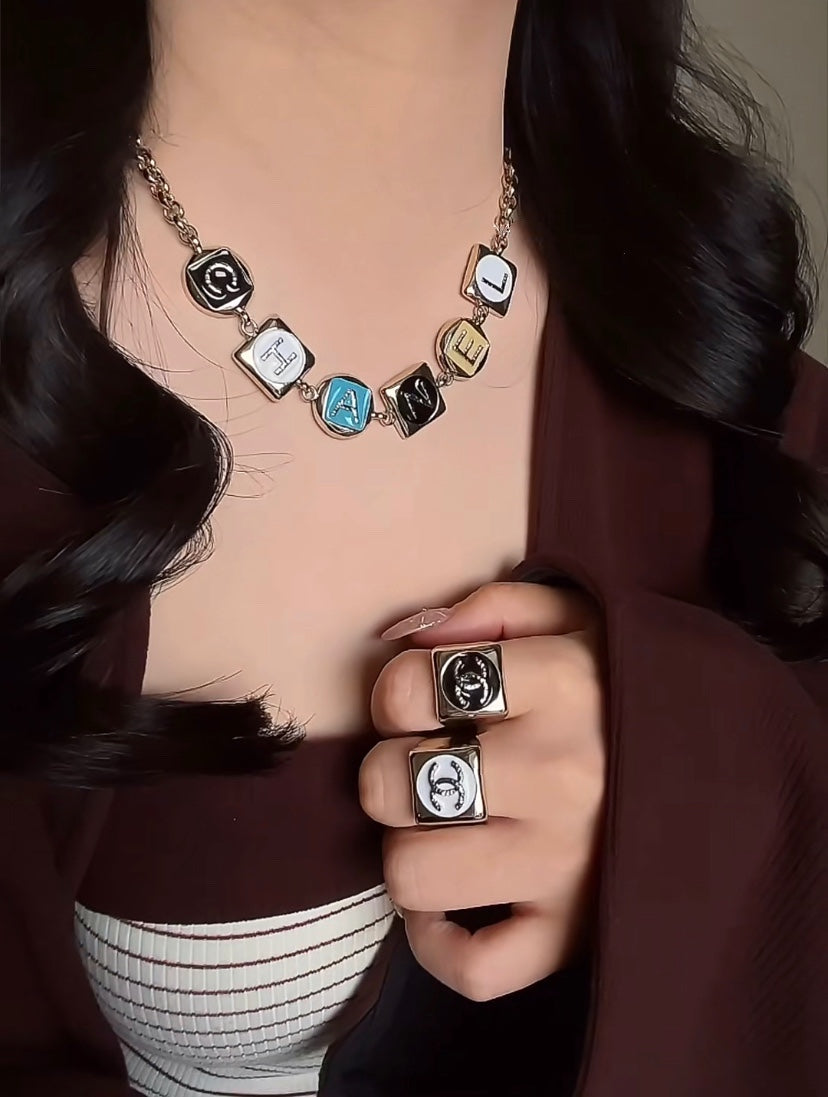 Multi colored enamel square necklace