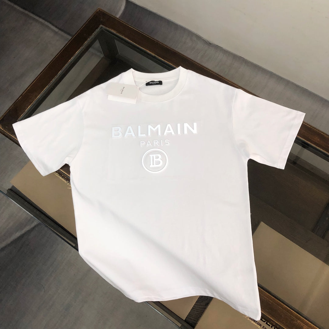 Adhesive printed letter round neck short sleeved T-shirt