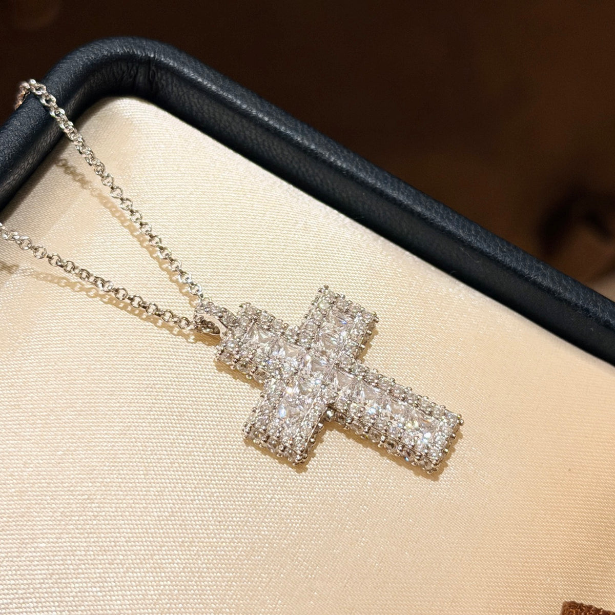 Square Diamond Cross Full Diamond Necklace