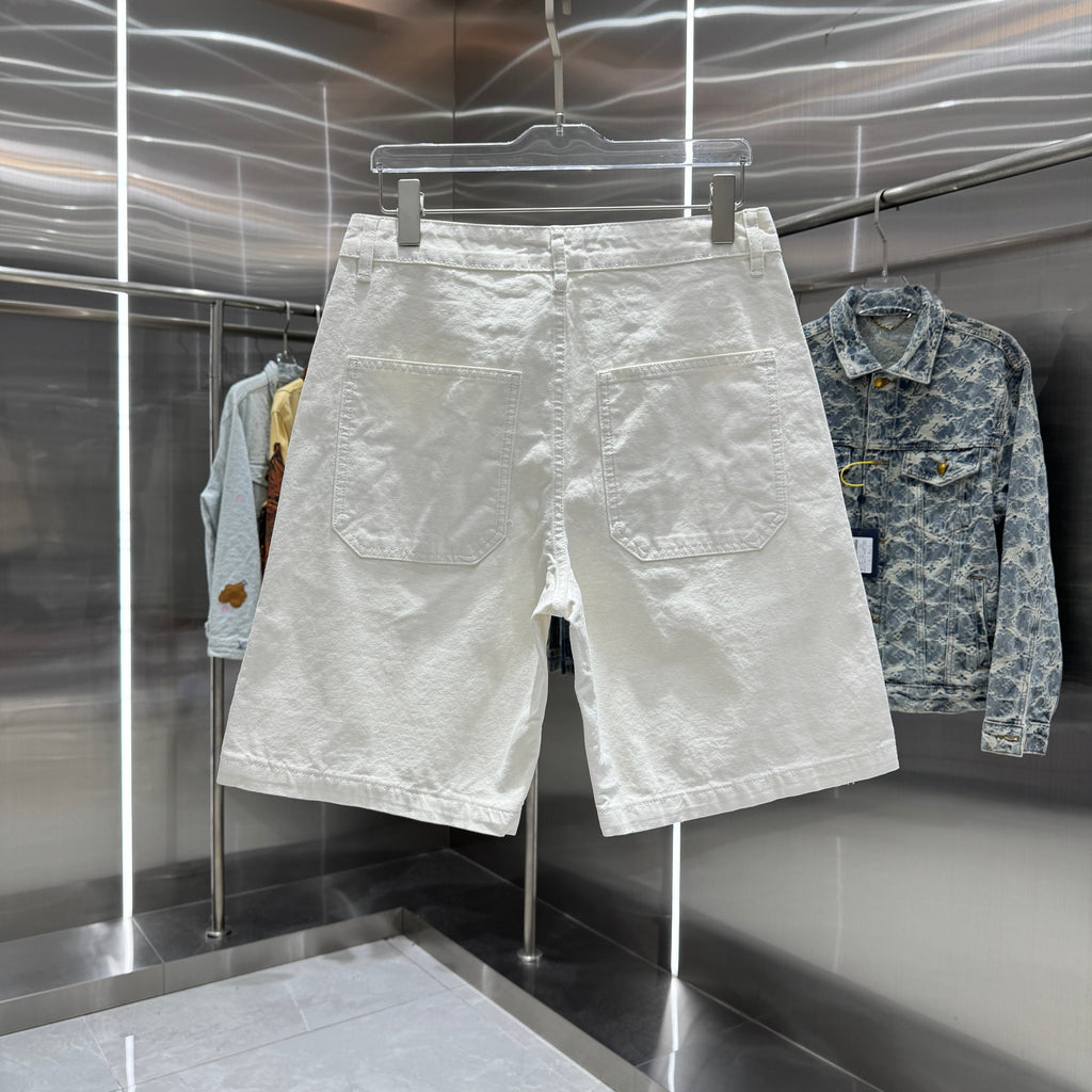 Spliced cross denim shorts