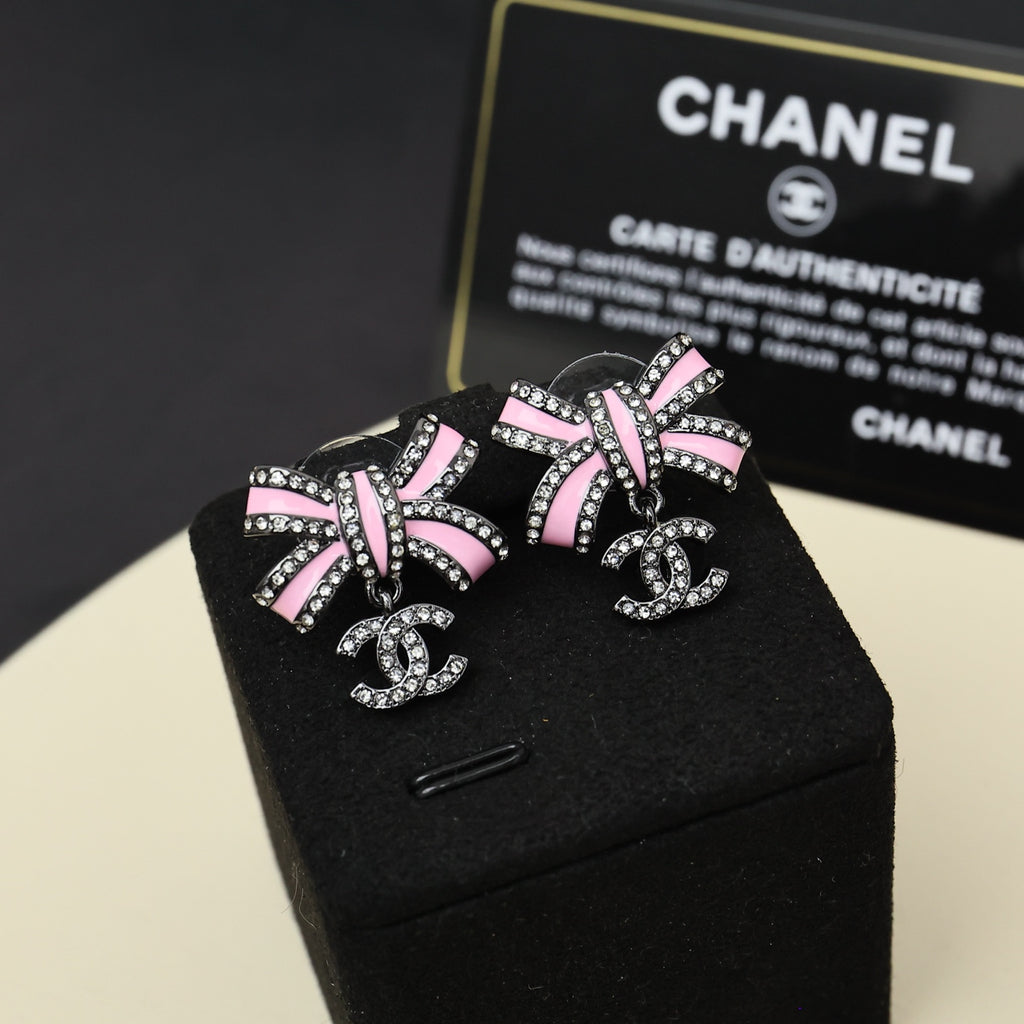 Colorful powder enamel bow earrings