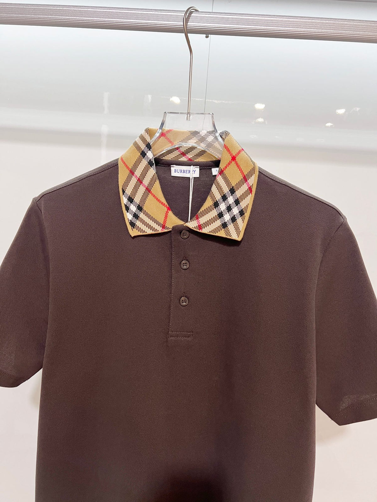 Color blocked flat collar classic plaid collar letter polo shirt
