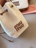 Drawstring canvas small bucket bag