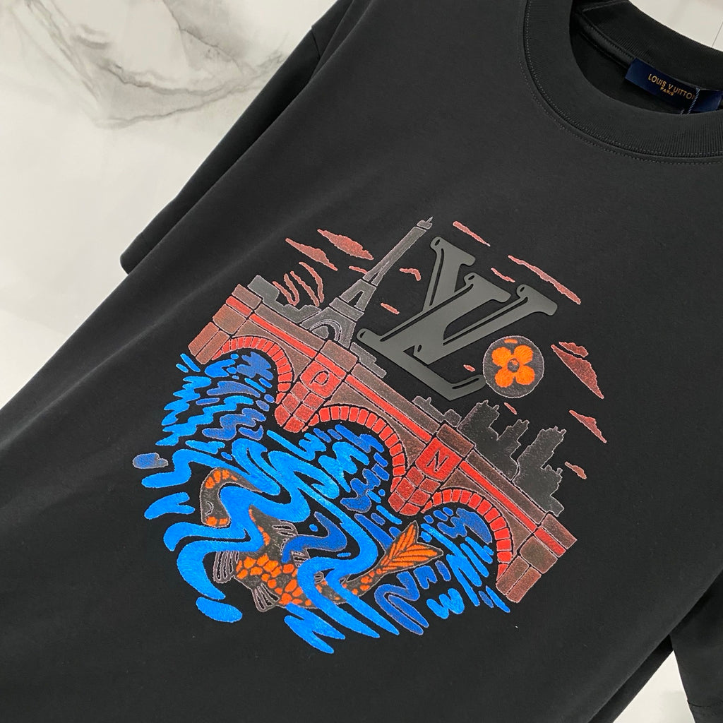 Landscape printed silicone letter T-shirt