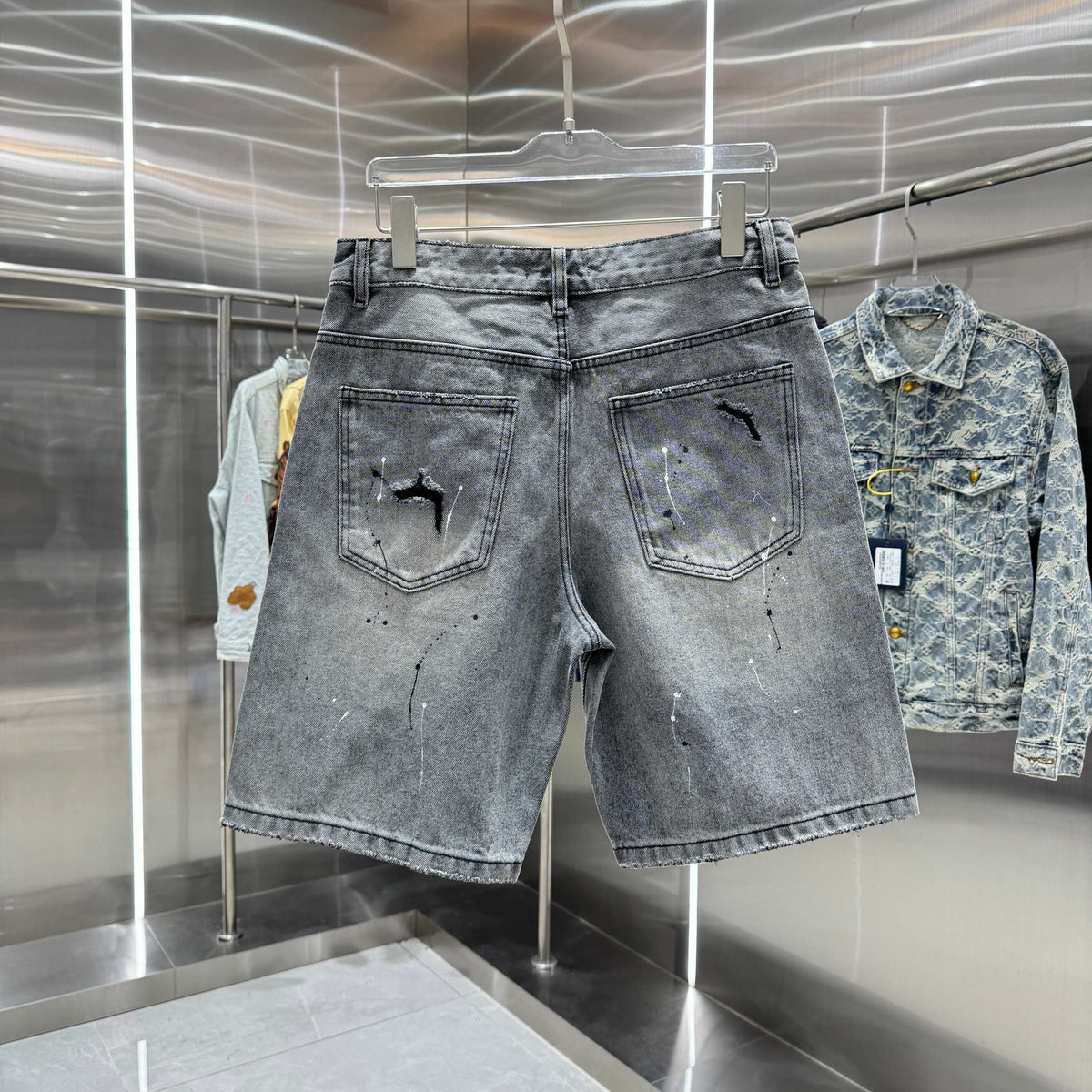 Spring and summer new cross denim shorts made of split leather
