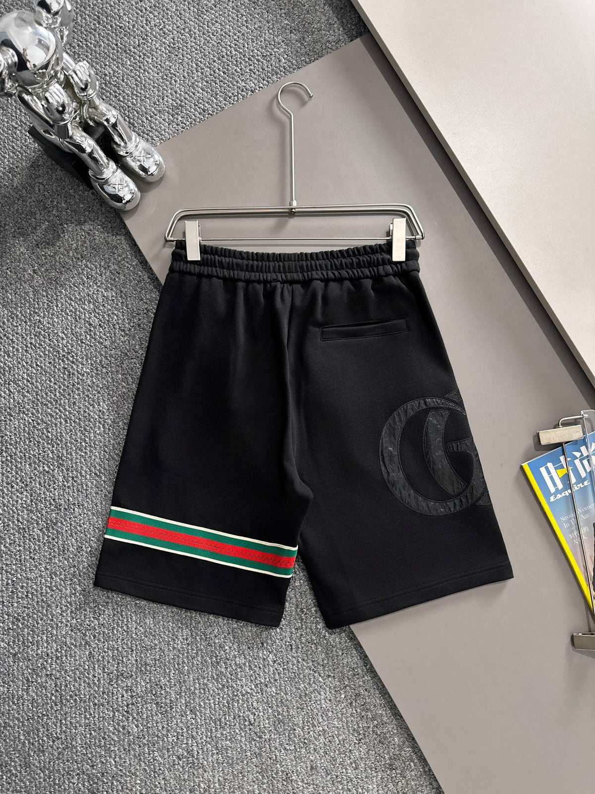 Classic woven ribbon splicing leather casual shorts