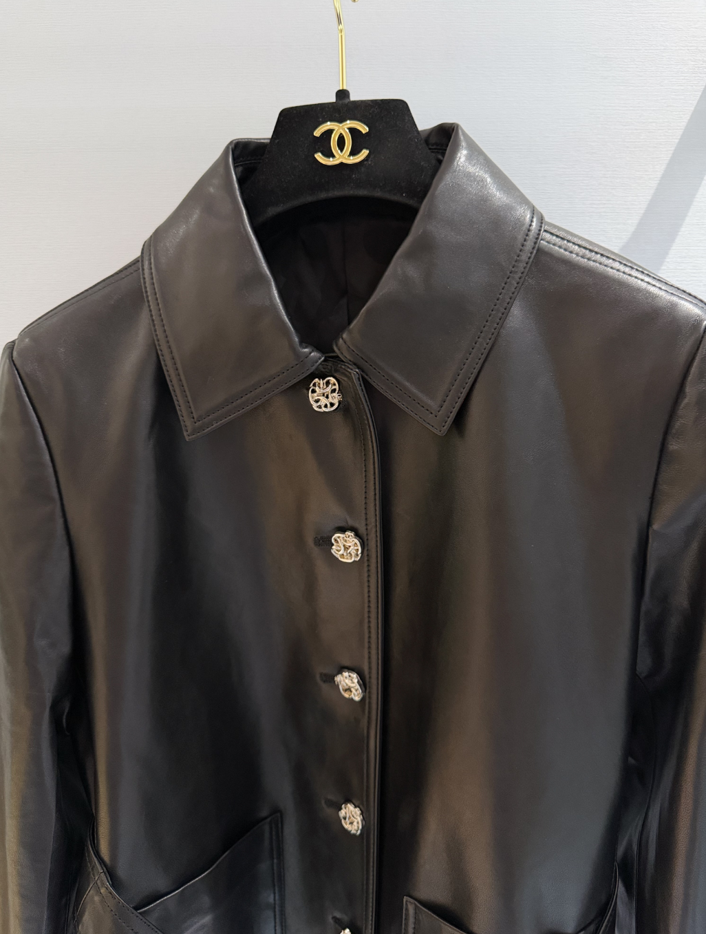 Stylish Black Long-Sleeve Cropped Jacket | Decorative Button Detail on Cuffs