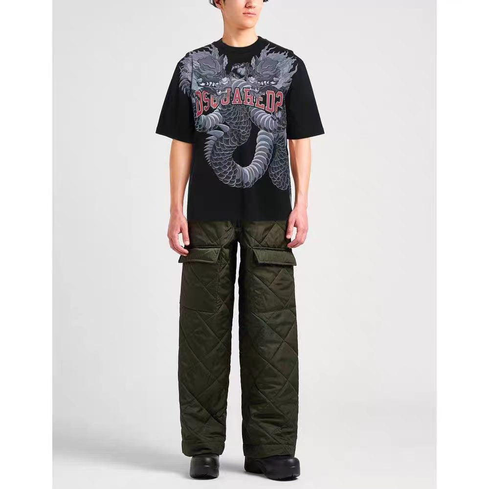 Letter dragon print round neck short sleeved shirt