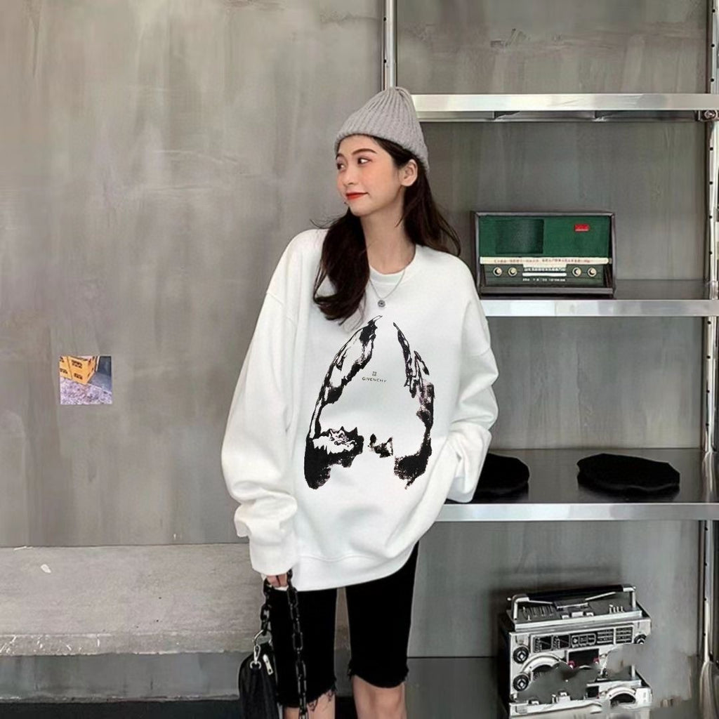 New shark graffiti printed round neck pullover casual hoodie