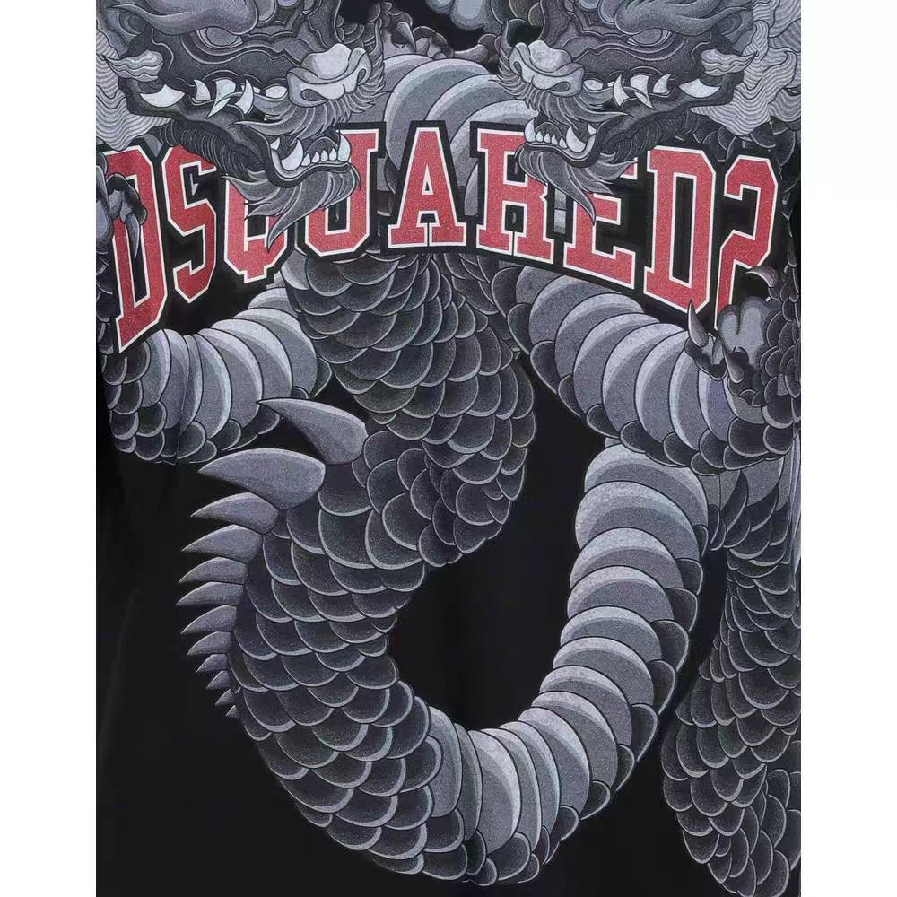 Letter dragon print round neck short sleeved shirt