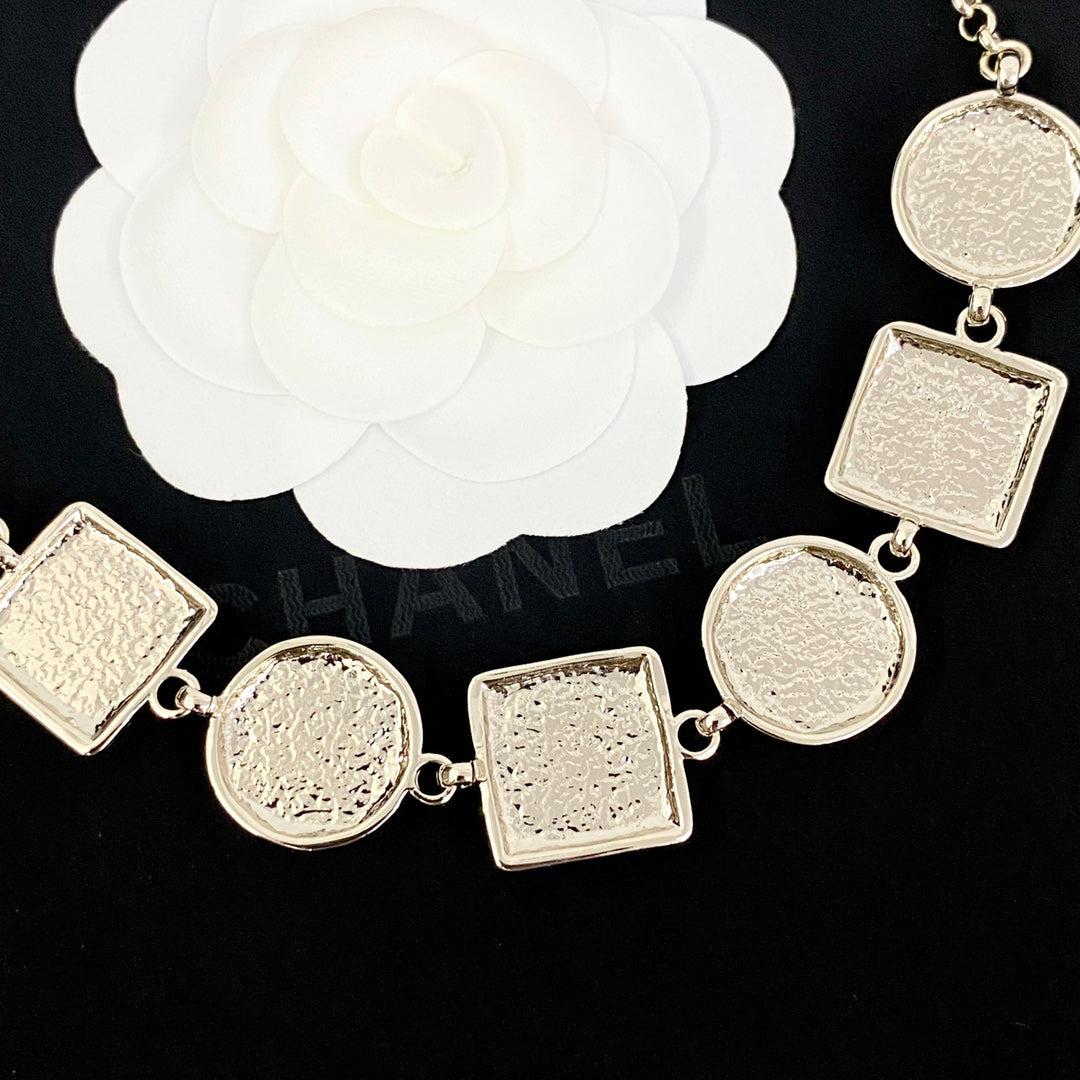 Multi colored enamel square necklace