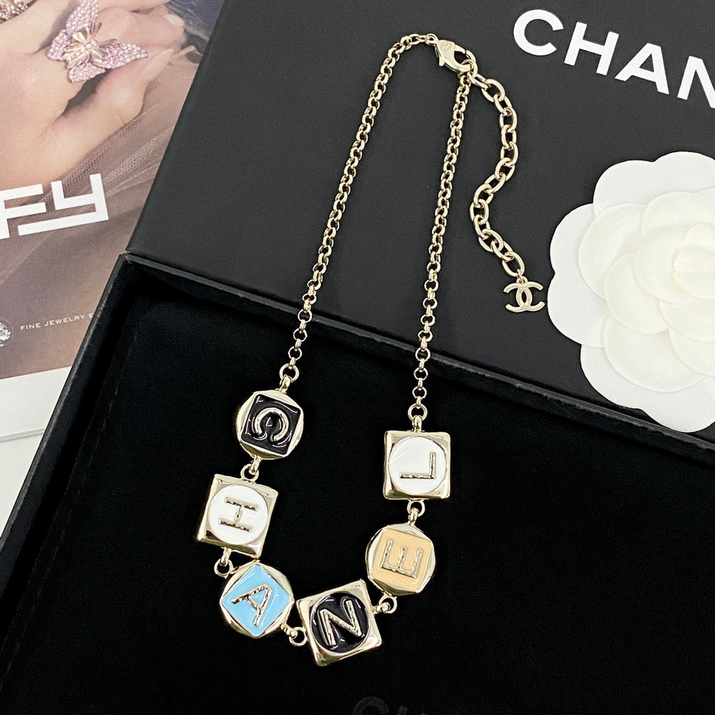 Multi colored enamel square necklace