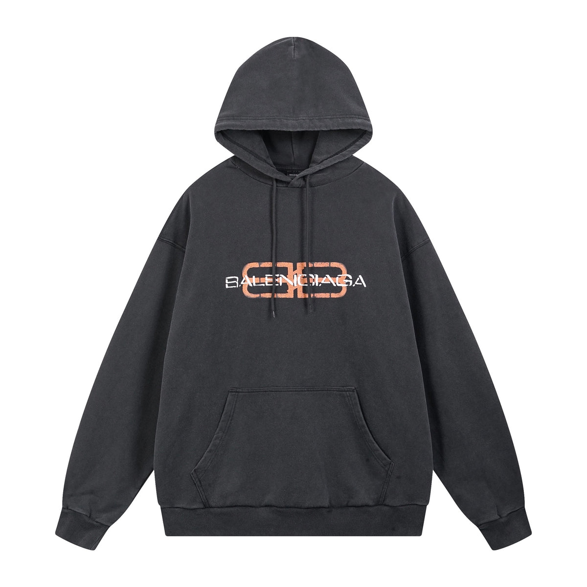 Two tone fuzzy printed washed water used hooded sweatshirt