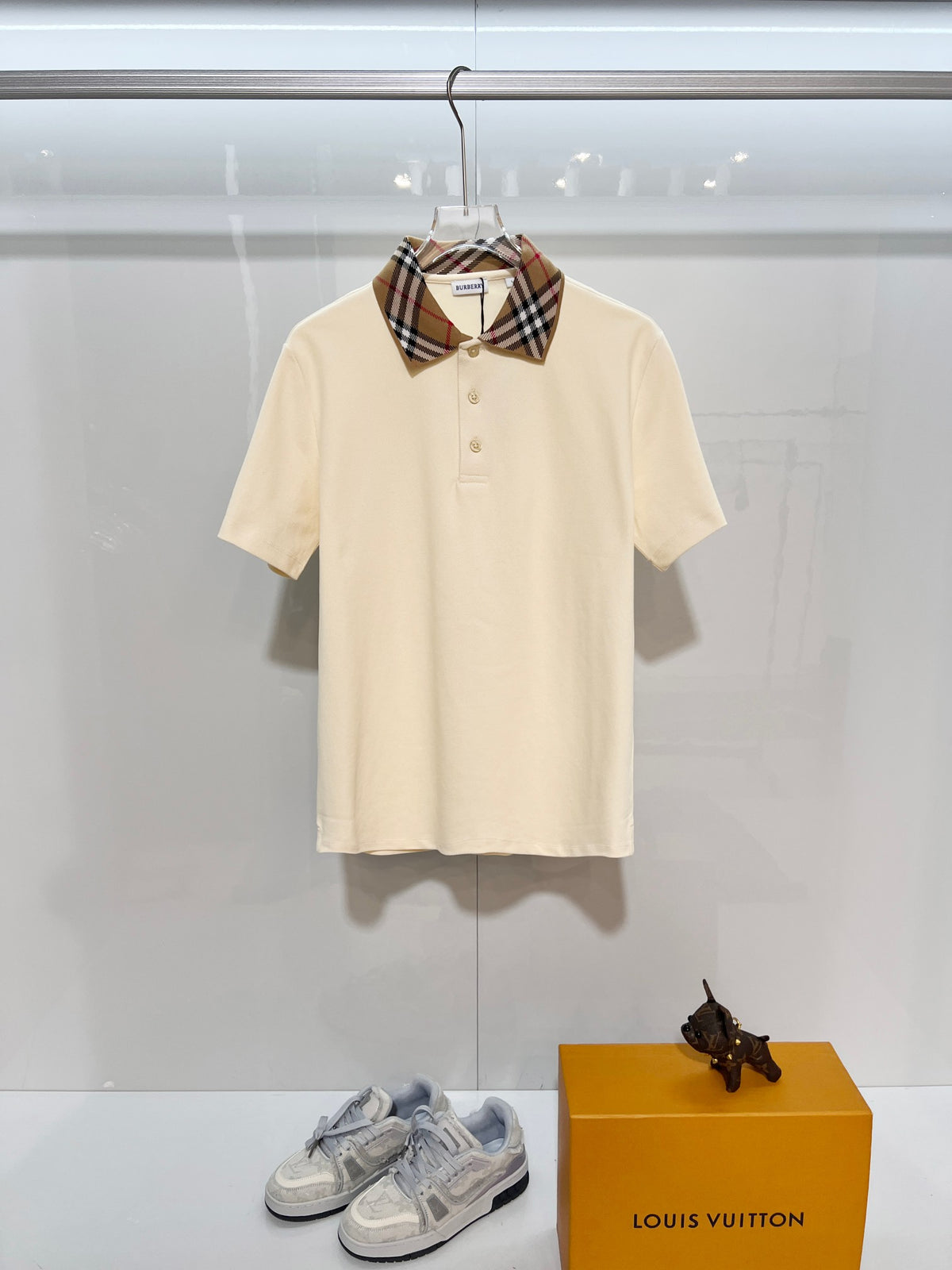 Color blocked flat collar classic plaid collar letter polo shirt