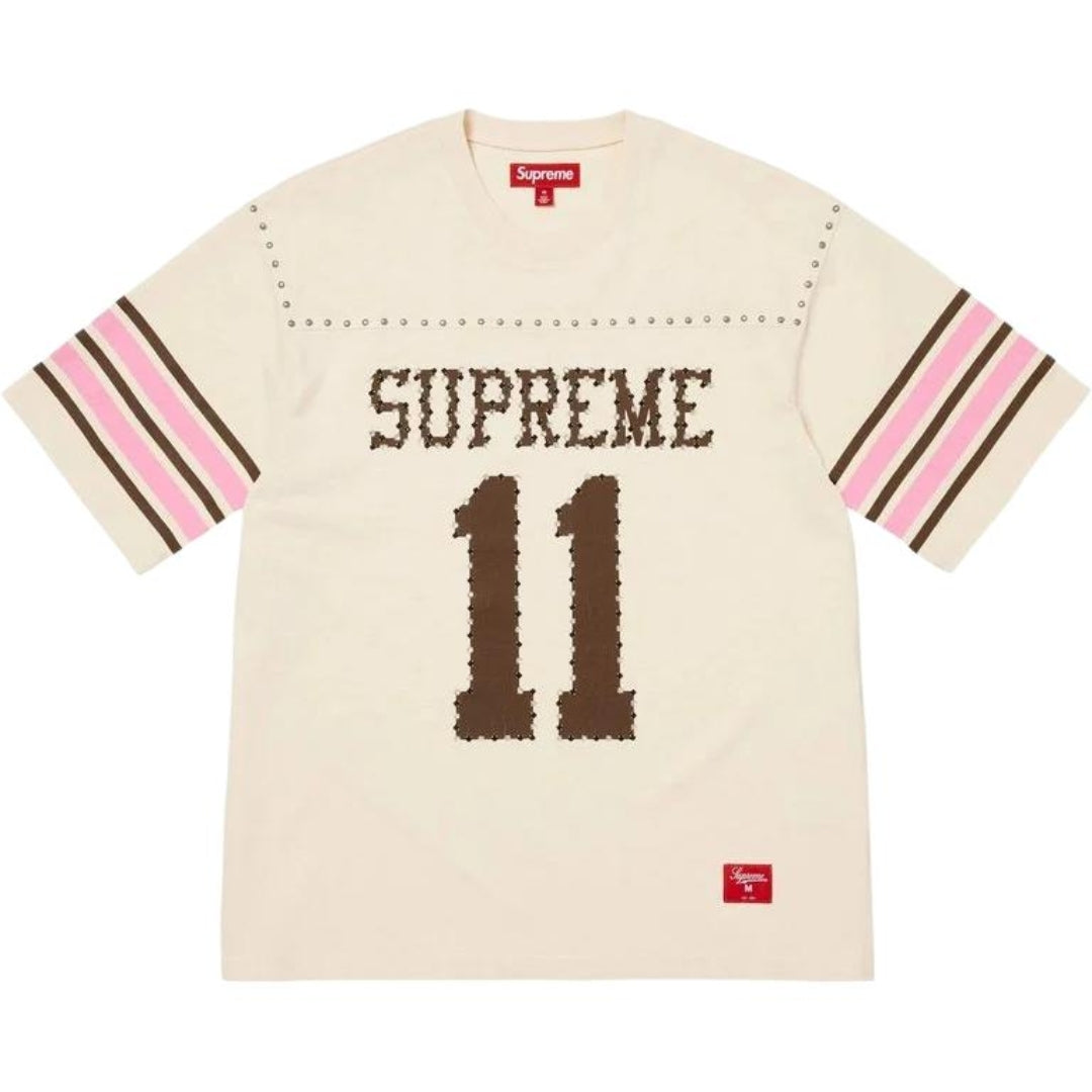 Rivet rhinestone decal letter short sleeved football jacket for both men and women
