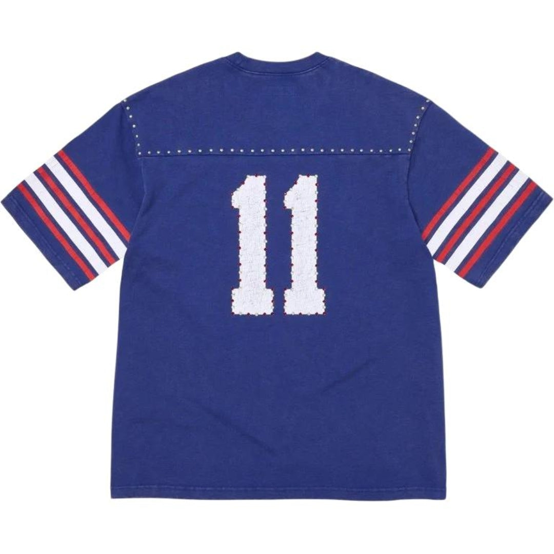 Rivet rhinestone decal letter short sleeved football jacket for both men and women