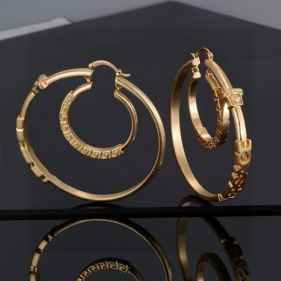 Carved vine patterned metal texture earrings