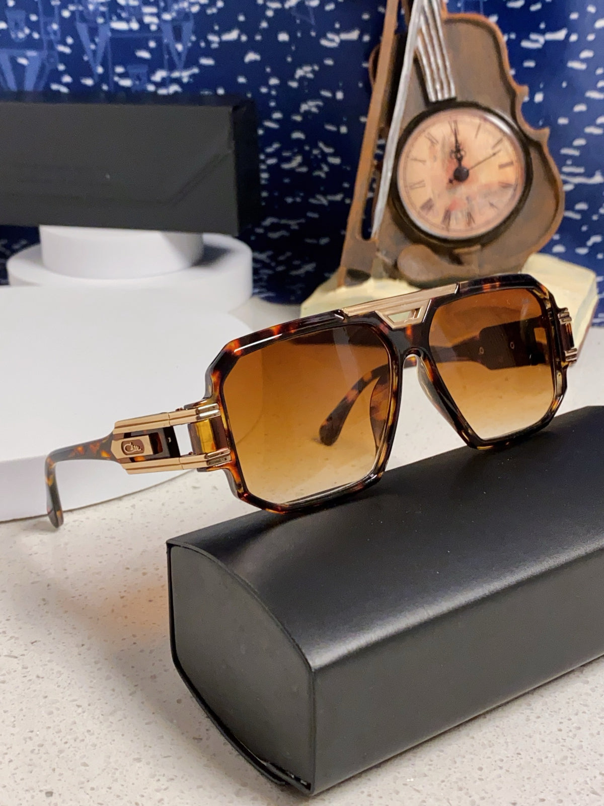 Steampunk retro square frame double beam sunglasses