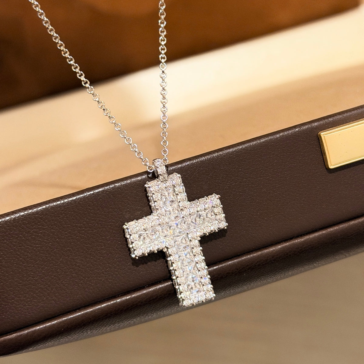 Square Diamond Cross Full Diamond Necklace