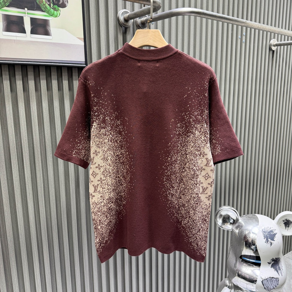 Letter dark jacquard gradient knitted shirt short sleeved