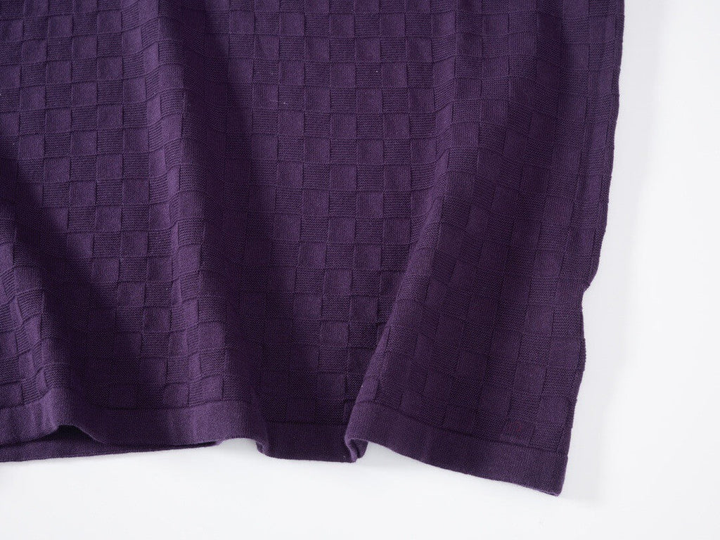 Letter Embroidered Check Jacquard T-Shirt