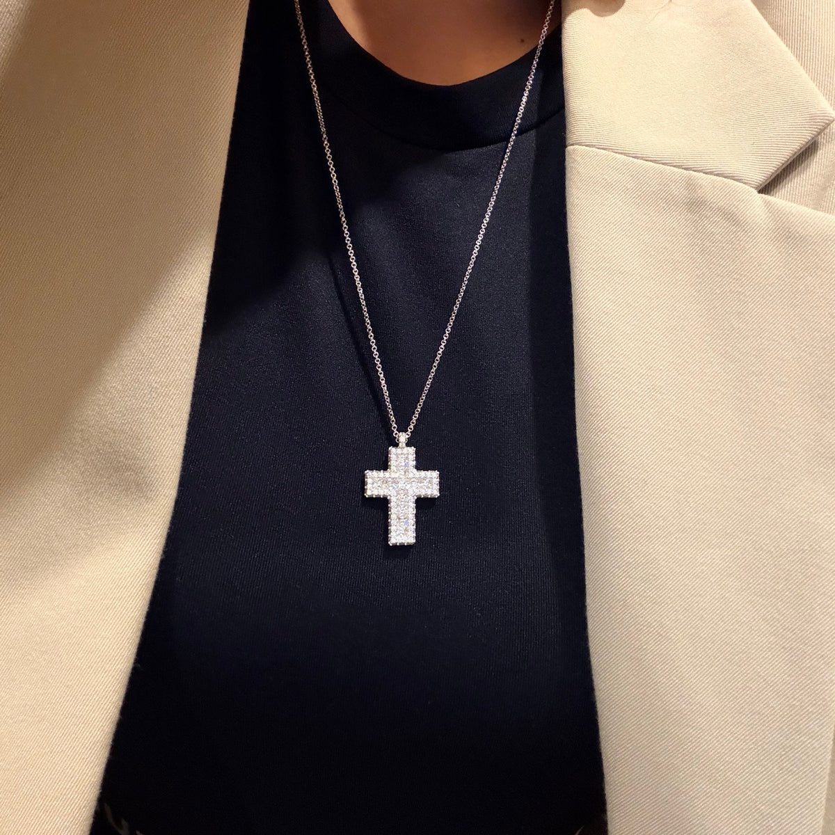 Square Diamond Cross Full Diamond Necklace