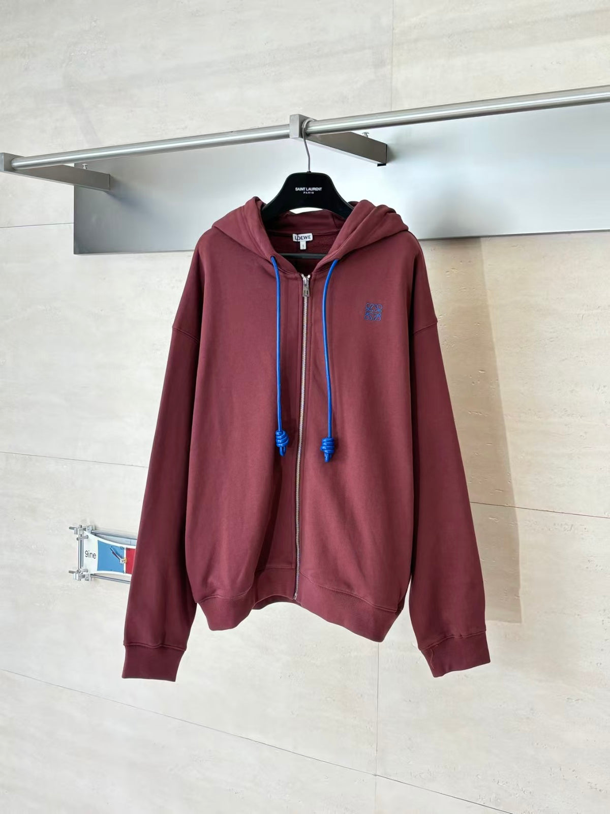 Embroidered zipper hooded sweatshirt jacket