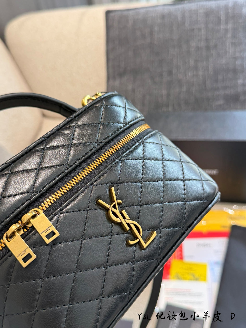 Diamond stitched lambskin creates exquisite and elegant makeup bags