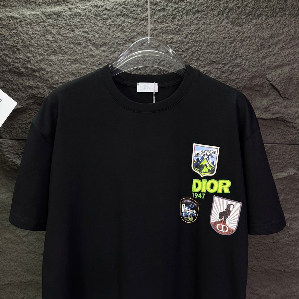 New badge printed embroidered letters couple's short sleeved T-shirt