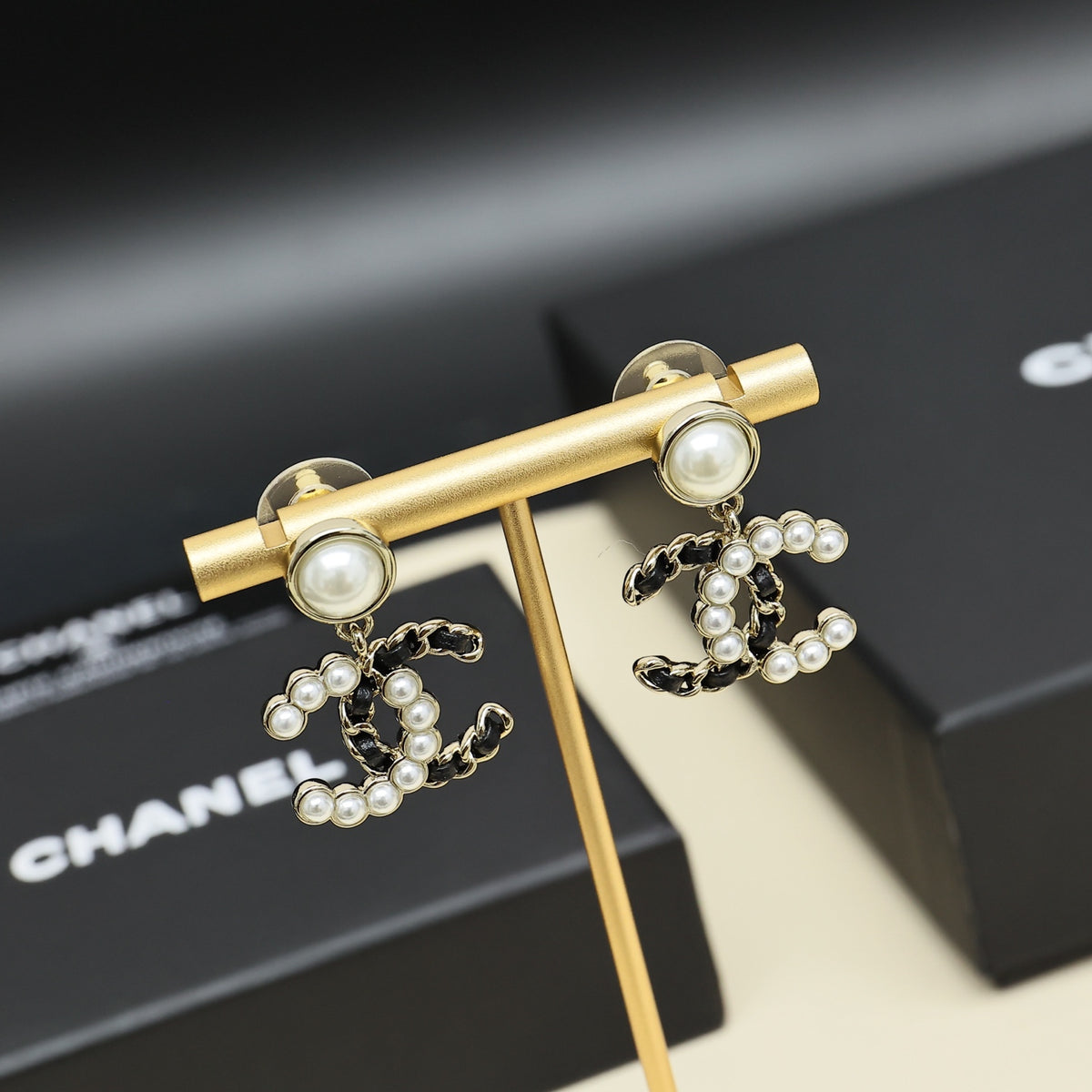 25K Pearl Double C Earrings