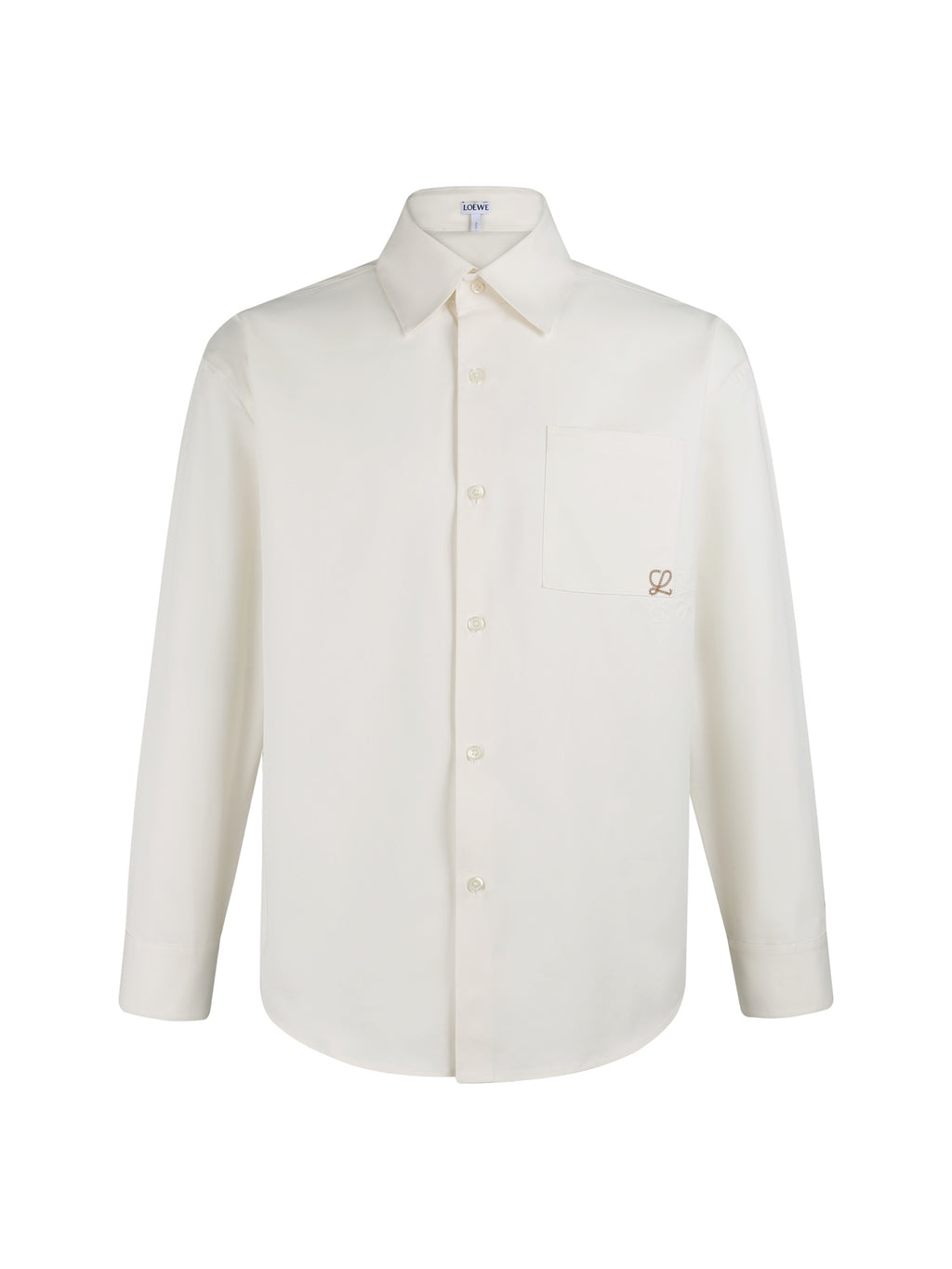 Flip collar embroidered patch pocket cotton long sleeved shirt