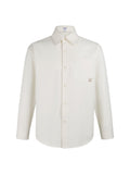 Flip collar embroidered patch pocket cotton long sleeved shirt